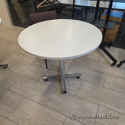 36" White Round Office Meeting Table w/ Cross Base